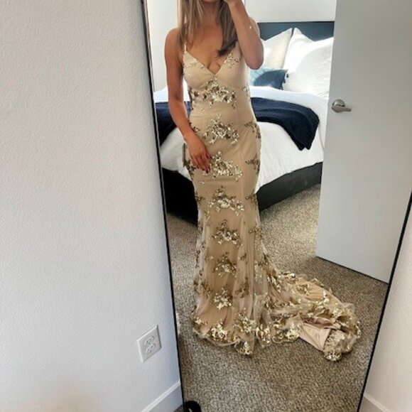 Champagne/gold trumpet dress with sweep train, tulle evening dress - Picture 3 of 4